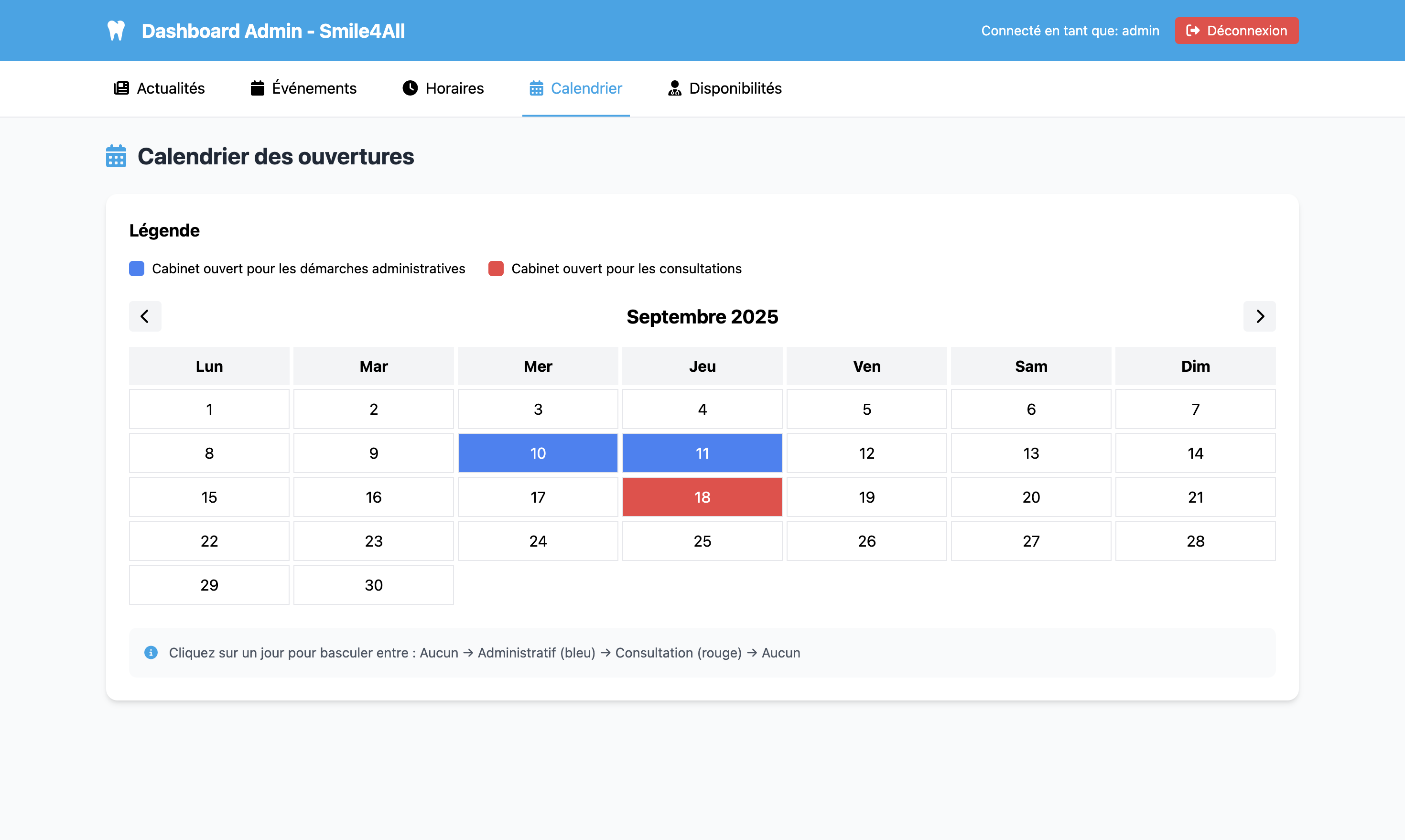Tableau de bord principal